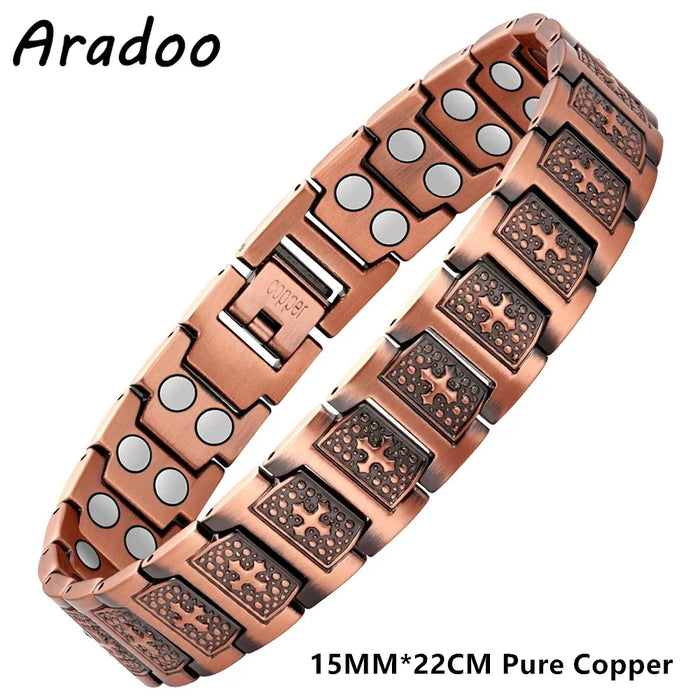 ARADOO Vintage Pure Copper Cross Men's Bracelet Magnetic Therapy Bracelet