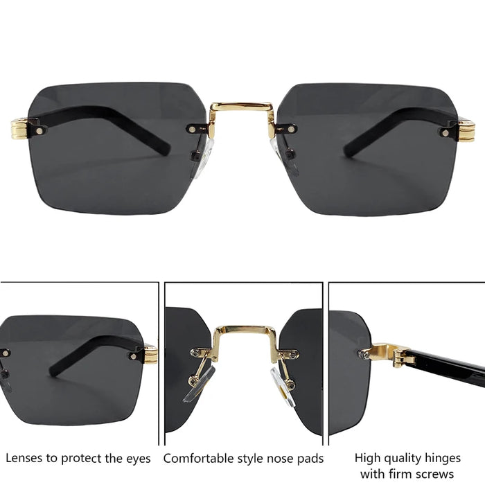 Rimless Square Punk Sunglasses Men 2026 Luxury Brand Designer Vintage Hip Hop Sun Glasses Cut Edge Eyewear Fashion Driving Shade