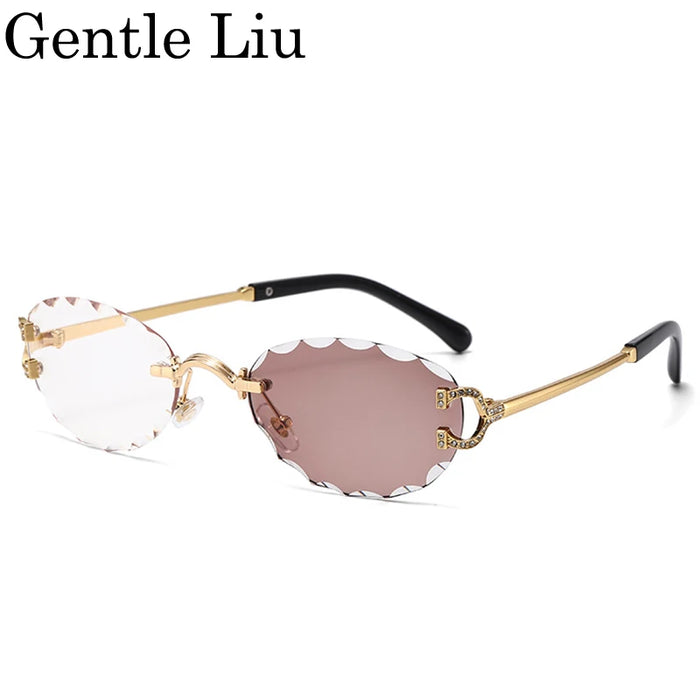Oval Punk Rimless Change Color Sunglasses Men 2026 Luxury Brand  Photochromic Sunglass Metal Frame Cutting Lens Eyewear For Male