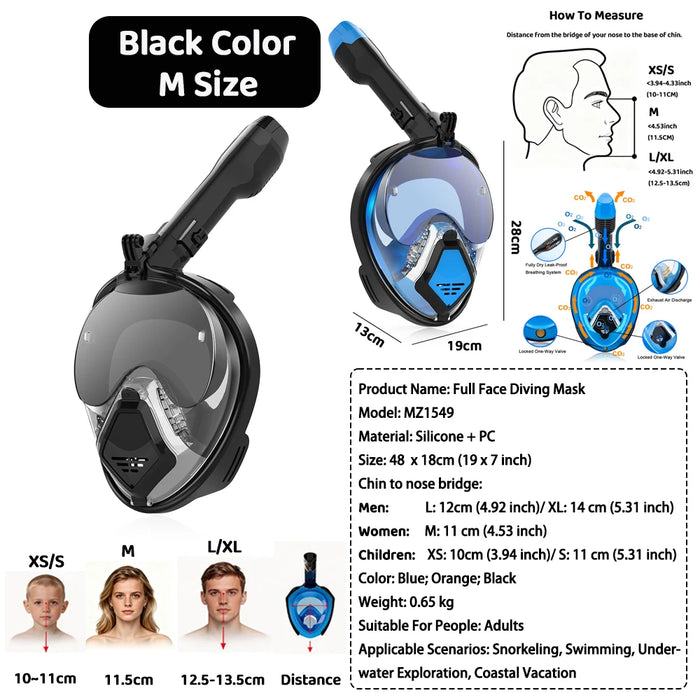 JUNHAIINS 180° View Full Face Snorkel Mask Scuba Diving Mask for Adult Goggles Underwater Transparent Swimming Sunshade Lens