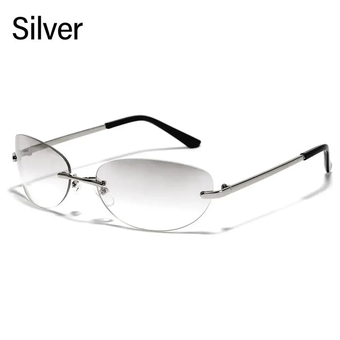 Fashion Y2K Wrap Around Sunglasses for Women Men Rimless Sun Glasses 2000'S Punk Sunglasses Goggles Shades UV400 Eyewear