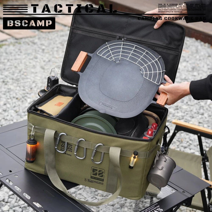 Bolsa de camping táctica aislada e impermeable de 30L/42L/56L, caja de almacenamiento plegable para vajilla de pícnic al aire libre, batería de cocina de campo de gran capacidad.