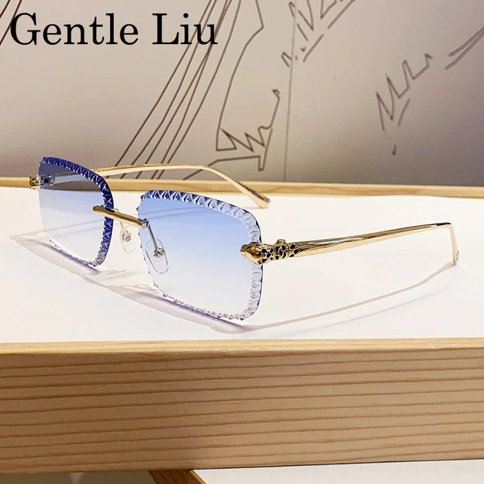 Gafas de sol retro cuadradas sin montura para hombre 2026, de marca de lujo, sin marco, estilo punk, rectangulares, para hombre, con borde recortado, protección UV400