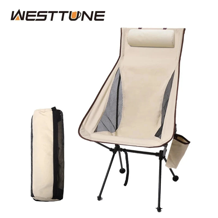 WESTTUNE Silla de camping portátil plegable con reposacabezas Sillas turísticas ligeras Silla de pesca de aleación de aluminio Muebles de exterior