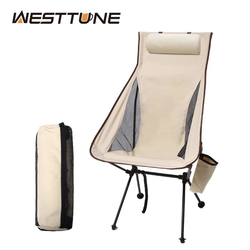 WESTTUNE Silla de camping portátil plegable con reposacabezas Sillas turísticas ligeras Silla de pesca de aleación de aluminio Muebles de exterior