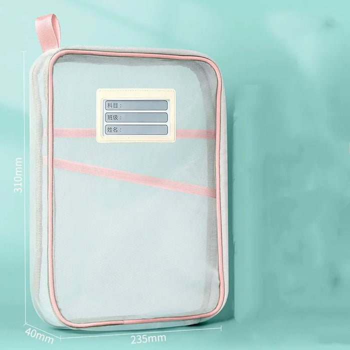 Sac de rangement pour papeterie A4, double couche, en maille, avec fermeture éclair, grande capacité, pour dossiers, fournitures scolaires et de bureau