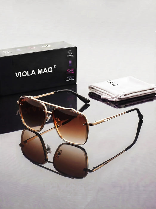 Gafas de sol de aviador con doble puente de estilo retro de lujo VIOLA MAG, gafas de piloto prémium, gafas de sol cuadradas de diseñador de moda con protección