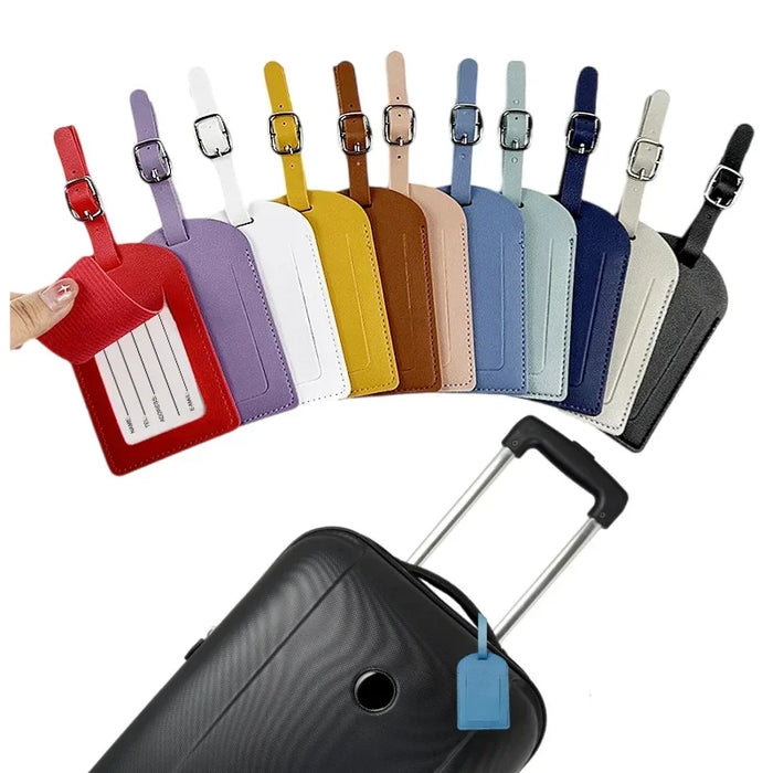 PU Leather Boarding Bag Tag Travel Luggage For Women Men Suitcase Identifier Label Baggage Name ID Address Holder Accessories