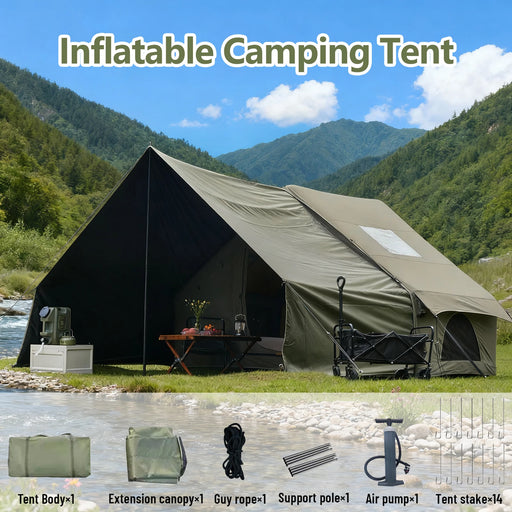 Tienda de campaña inflable de glamping para 8 personas PAKICETUS, tienda verde con ventanas de malla y bomba manual con sala de estar de dosel extra grande