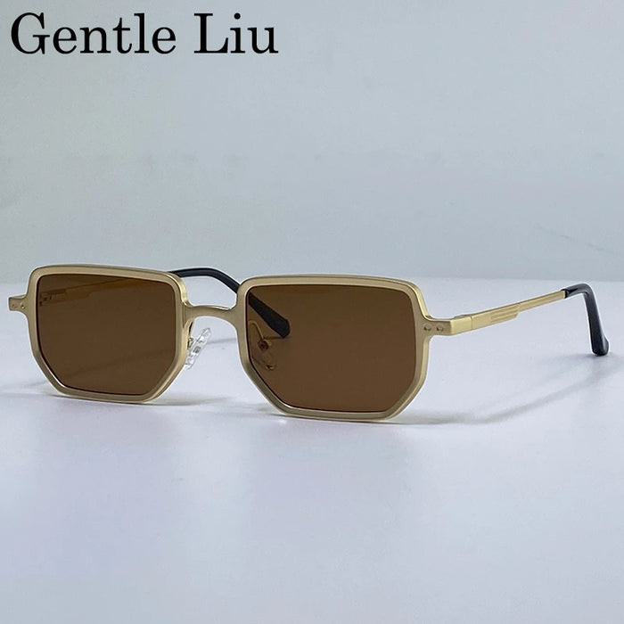 Gafas de sol rectangulares steampunk de montura pequeña clásica para hombre 2026 de marca de lujo, retro, estilo punk, para conducir, protección UV400