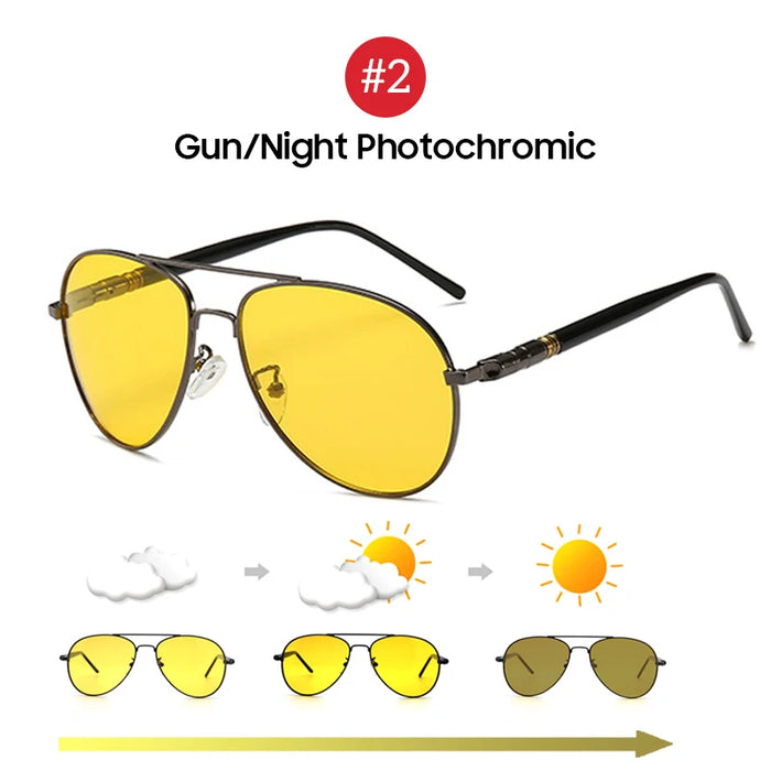 VIVIBEE Color Change Sunglasses Men Pilot Driving Photochromic Yellow Polarized Women Sun Glasses Aviation Day and Night Vision