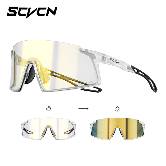 SCVCN Men Women Outdoor Sports Photochromic Running Casual Goggles MTB Bike Glasses UV400 Hiking Eyewear Cycling Sunglasses