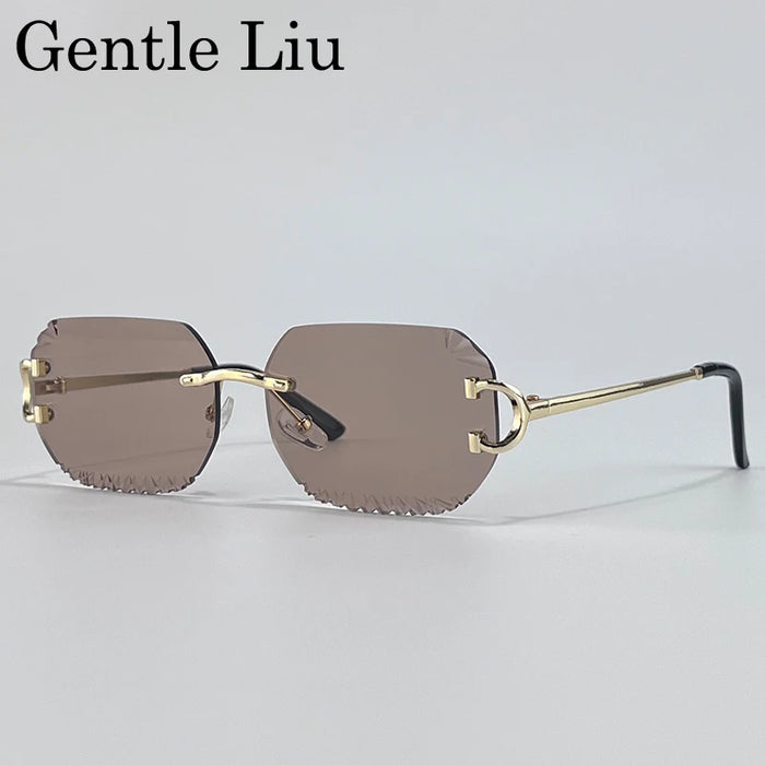 Vintage Square Rimless Sunglasses Men 2026 Luxury Brand Trendy Frameless Punk Sun Glasses Cut Edge Gradient Eyewear UV400 Shades