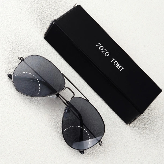 ZOZOTOMI Bifocal Reading Glasses Sunglasses Men Women Pilot Metal Frame Dual Focus Presbyopic Spectacles Coating Lens UV400
