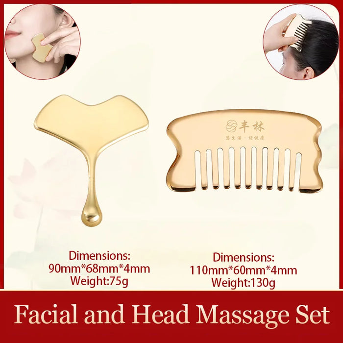 Copper guasha plate pure brass household scalp universal massage comb Mammary Scraping comb body massage tool