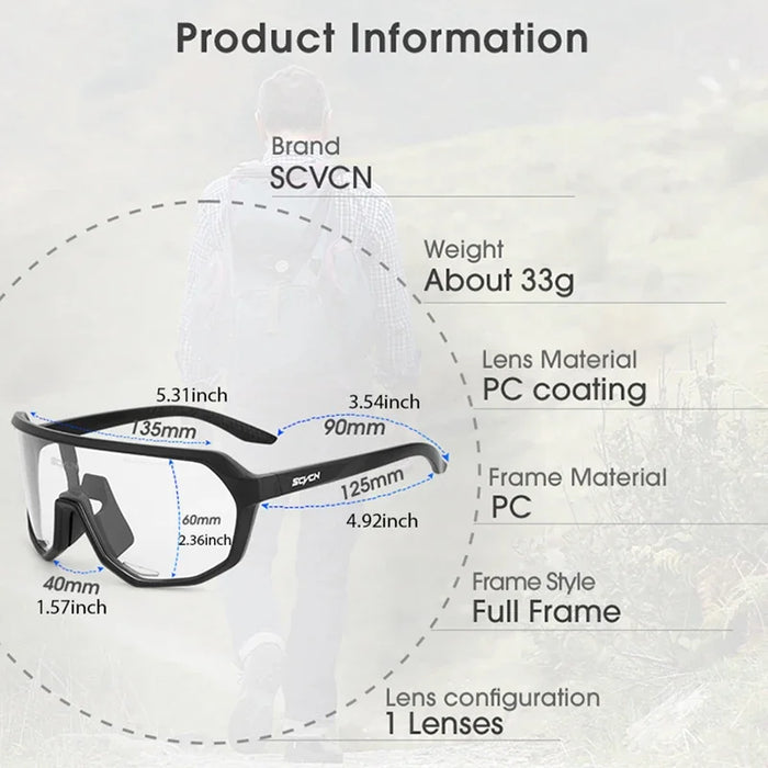 Scvcn Cycling Glasses Photochromic Mens Bike Sunglasses for Mountain Bicycle Eyewear Cycle Goggles Sports UV400 Polarized MTB