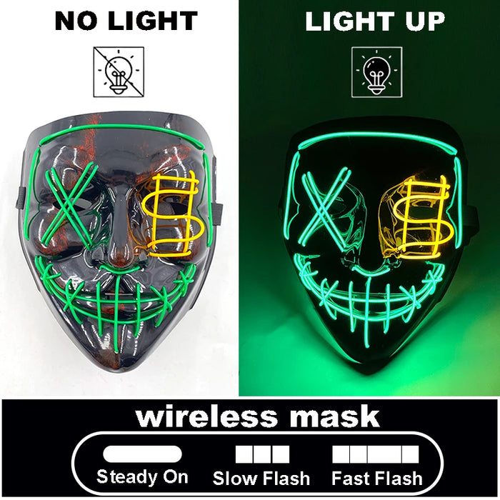 Máscara LED luminosa V de Vendetta, máscara facial completa anónima que brilla en la oscuridad para fiestas, raves, Halloween, cosplay y accesorios de disfraces.