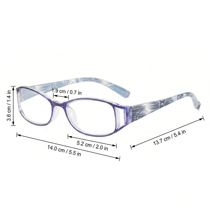 6 Pairs of Women's Rectangular Small Frame Reading Glasses, Textured Printing Design, Anti Blue Light Multi-Color Portable