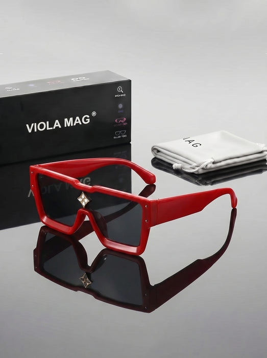 Gafas de sol VIOLA MAG de moda con diamantes, montura grande, gafas cuadradas sencillas integradas, unisex para viajes, con estuche para gafas