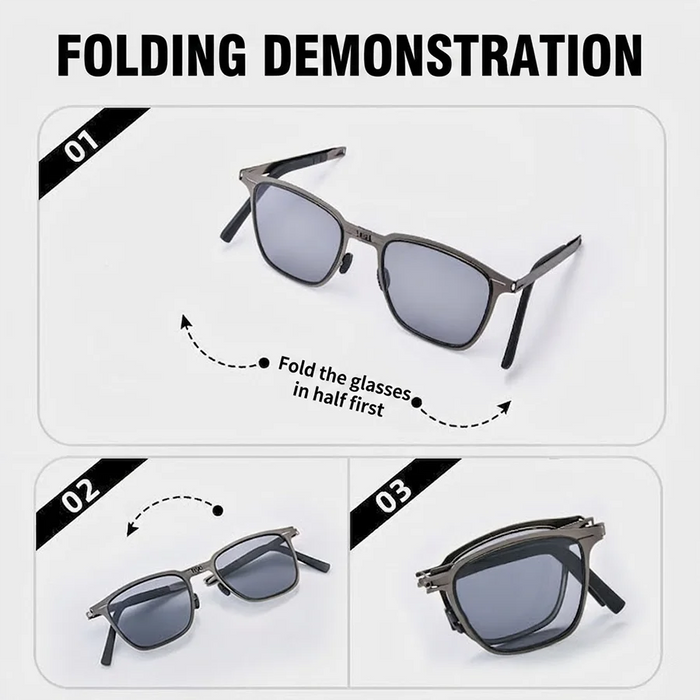 Gafas de sol fotocromáticas polarizadas para hombre, ligeras, plegables, con funda, montura cuadrada clásica de metal con bisagras para conducir y pescar