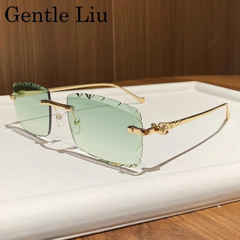 Fashion Small Rectangle Rimless Sunglasses Men 2026 Luxury Brand Square Frameless Metal Frame Cut Edge Eyewear For Male Shades
