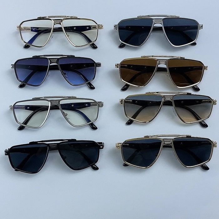 Steampunk Polygon Sunglasses Men 2026 Luxury Brand Designer Metal Frame Square Double Bridge Sun Glasses Vintage Driving Shades