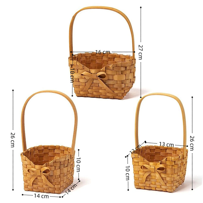 Willow Rattan Bride Flower Basket Picnic Container with Handle Bowknot Flower Basket Hand-Woven Picnic Weaving Basket
