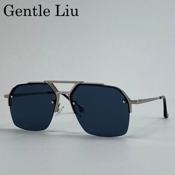 Gafas de sol retro cuadradas grandes para hombre 2026 de marca de lujo punk, gafas de sol de doble puente de metal, gafas steampunk clásicas, gafas de exterior