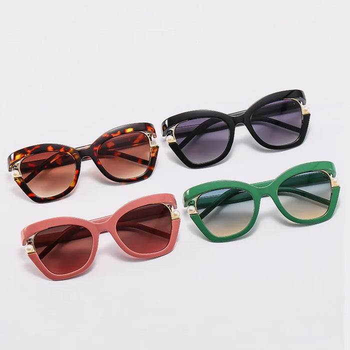 New Cat Eye Pearly Sunglasses Women Square Luxury Female Sun Glasses Ladies Green Shades Summer Eyewear UV400 Oculus Gafas