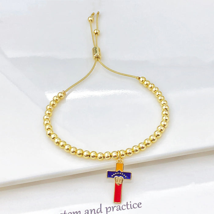 New Arrival Venezuela Flag Map Cross Copper Bead Bracelet Classic for Men's Women's Daily Party Zircon Jewelry National Day Gift