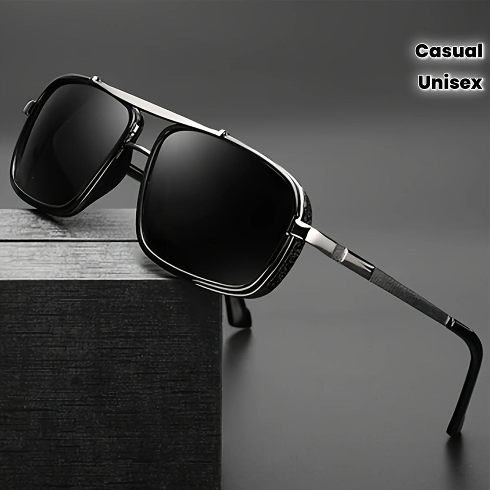 Metal Double Beam Box Retro Sunglasses for Men and Women, Unisex Business Driving, Casual Decoration