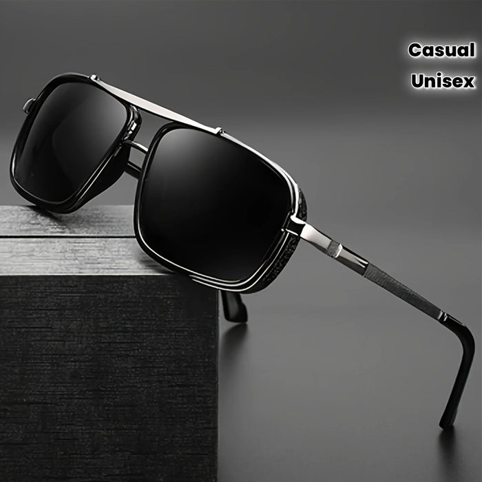 Metal Double Beam Box Retro Sunglasses for Men and Women, Unisex Business Driving, Casual Decoration