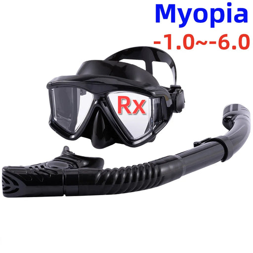 Set de snorkel con máscara de buceo graduada para miopía, gafas de natación para vista corta, visión panorámica de amplio campo, para adultos y jóvenes, de -1.0 a -6.0