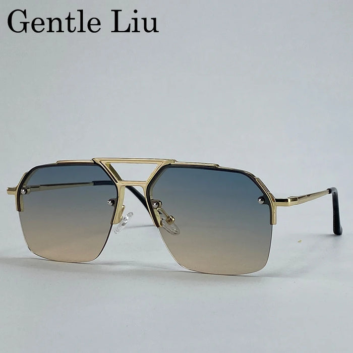 Gafas de sol retro cuadradas grandes para hombre 2026 de marca de lujo punk, gafas de sol de doble puente de metal, gafas steampunk clásicas, gafas de exterior