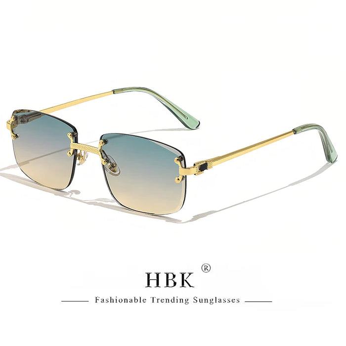 HBK Square Rimless Sunglasses Women Retro Metal Sun Glasses Men Luxury Party Business Gradient Shades 2024 Summer Style