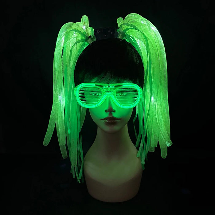 Funny LED Light Up Flashing Party Noodle Bridal Headband LED Glasses Girls Noodle Hair Bachelorette Party Rave Costume Dress Up