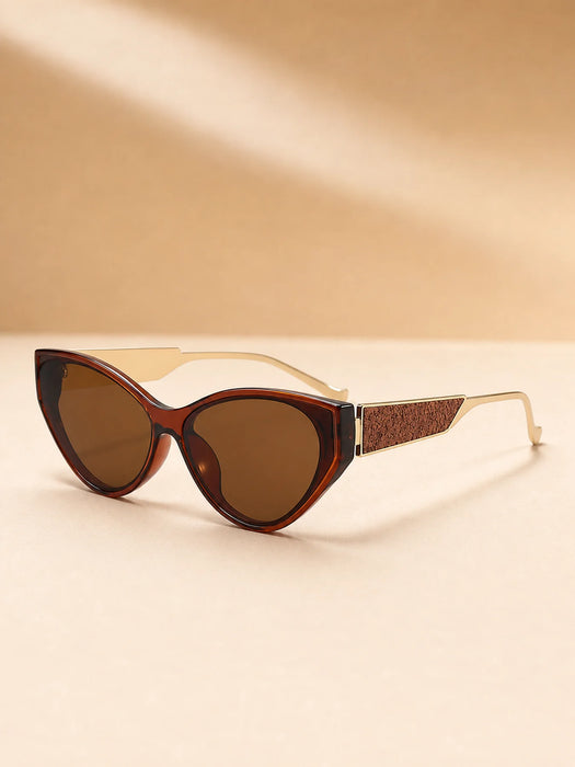 Light Luxury Narrow Frame Cat Eye Sunglasses With Contrasting Marble Texture Frame For Girls' Travel Street Photography Glasses