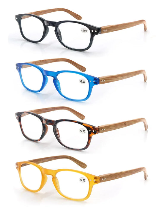 Reading Glasses for Men Women Fashion Wood-Look Plastic Eyeglass Frame Spring Hinge Stylish Readers Magnifying Glass Eyewear