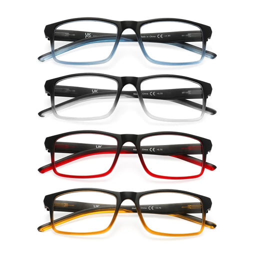 MODFANS Gafas de lectura rectangulares con gradiente de moda para hombre, color azul y negro, protección UV, bisagras de resorte cómodas