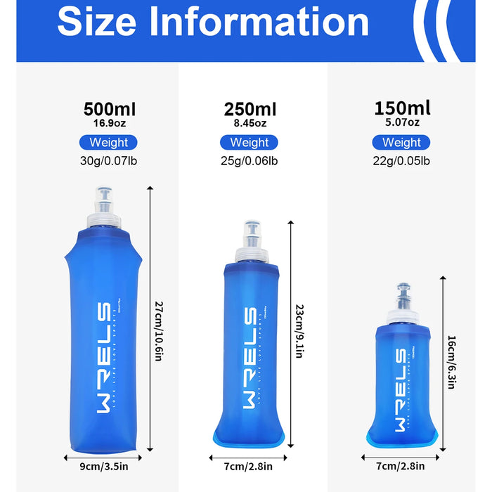 WRELS Botella de agua blanda para camping, deportes, bolsa plegable, cantimplora para correr al aire libre, mochila de hidratación, cintura, bicicleta, sin BPA