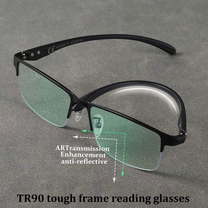 Gafas de lectura cuadradas para hombre, lentes verdes revestidas, monturas ultraligeras, patillas flexibles, gafas de lujo de marca de diseñador, regalos, medio armazón