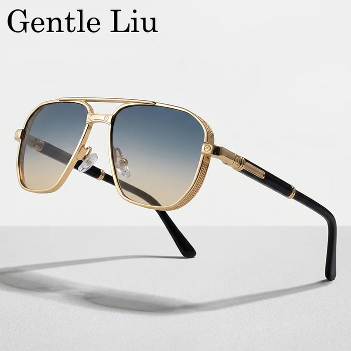 Square Punk Metal Frame Sunglasses Men 2026 Luxury Designer Vintage Steampunk Double Bridge Hip Hop Sun Glasses Outdoor Shades