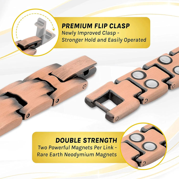 ARADOO Preumium Pure Copper Bracelet for Men Women Double Row Magnetic Therapy Wristband Jewelry Gifts