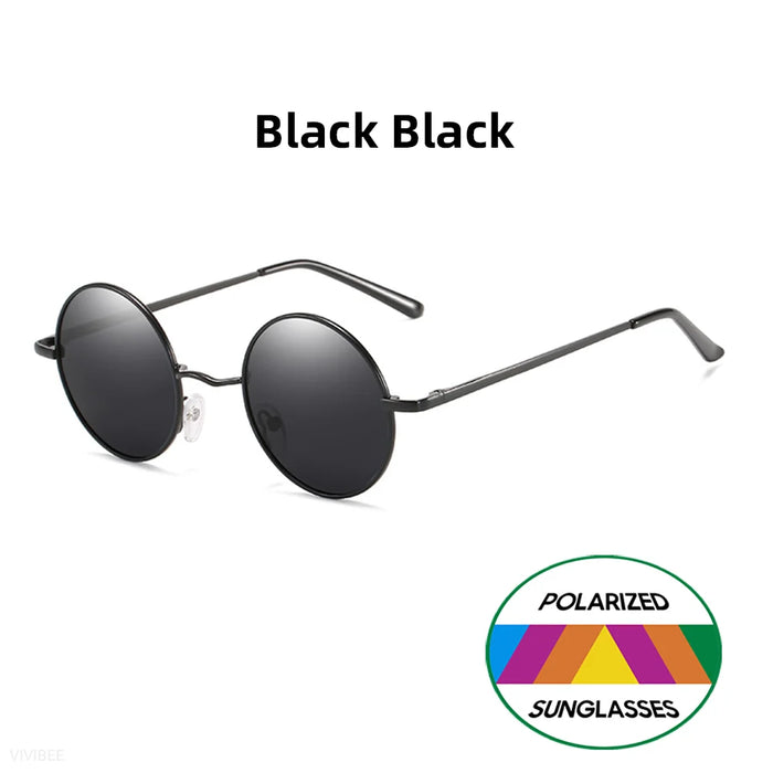 VIVIBEE Lunettes de soleil classiques polarisées rondes en métal pour femmes, décontractées, rétro UV400, pour hommes, noires, tendance 2026