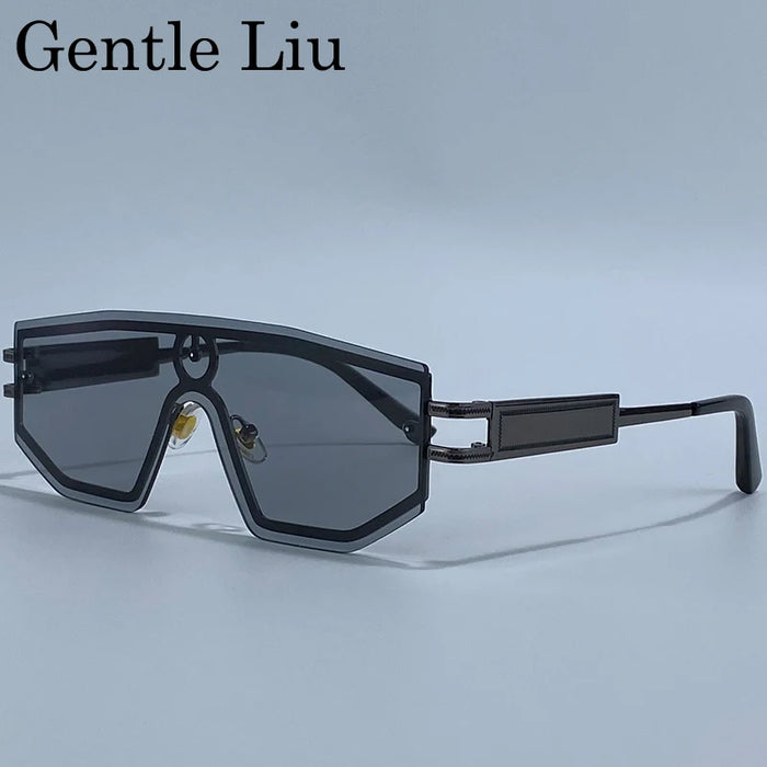 Gafas de sol Steampunk de una pieza sin montura para mujer 2026 de marca de lujo, escudo a prueba de viento, gafas de sol para dama, montura de metal, gafas de sol