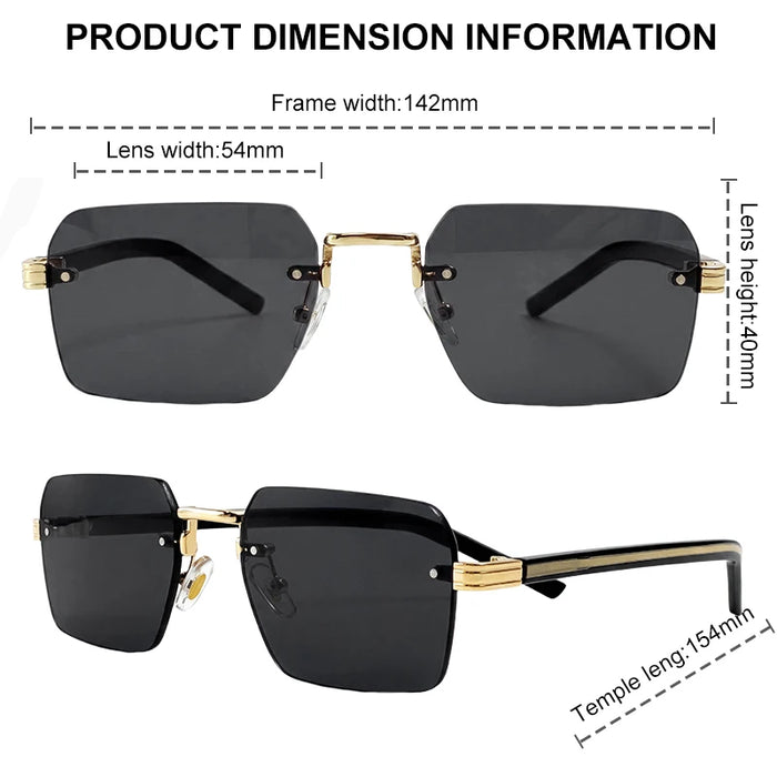 Rimless Square Punk Sunglasses Men 2026 Luxury Brand Designer Vintage Hip Hop Sun Glasses Cut Edge Eyewear Fashion Driving Shade