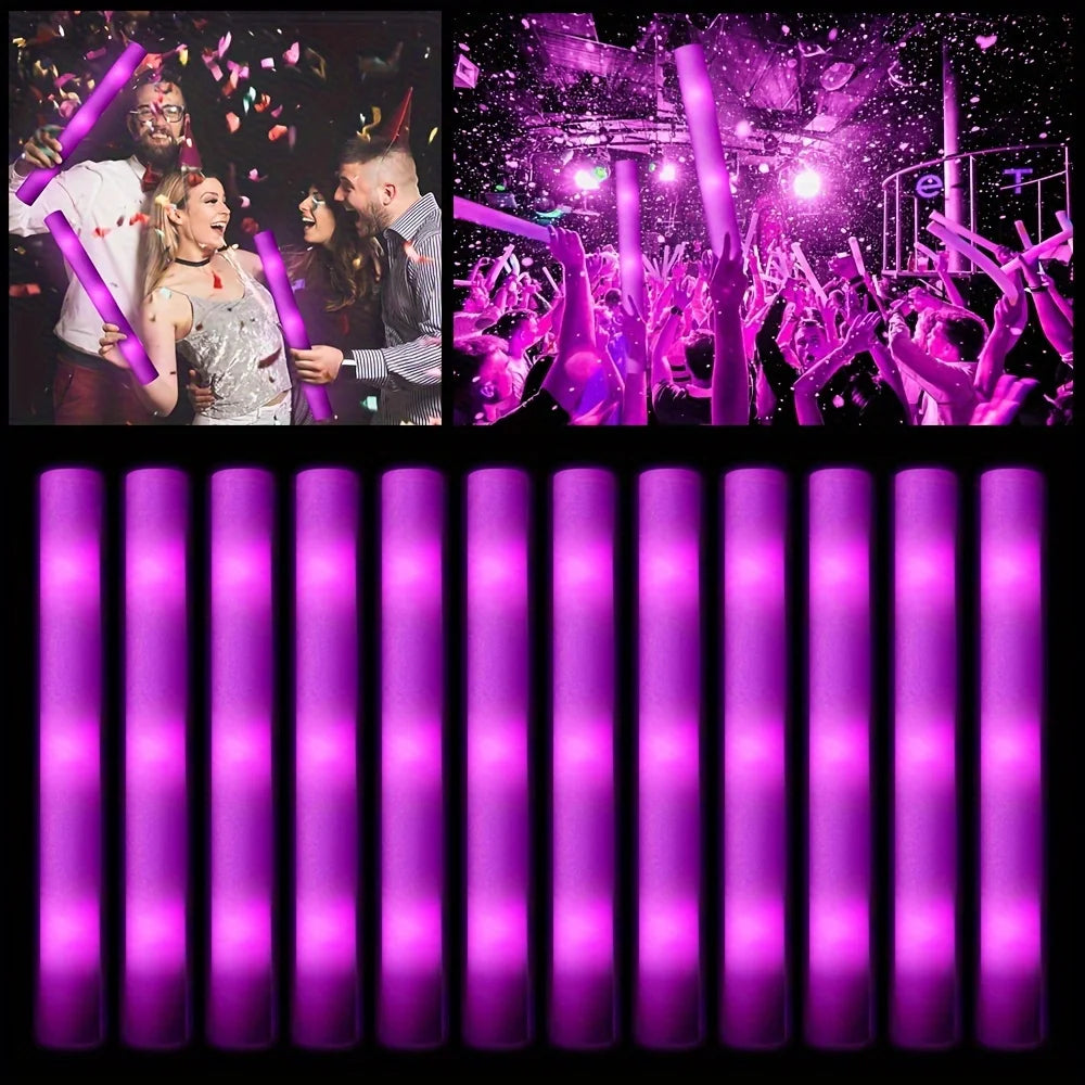 30pcs Pink LED Foam Stick Sponge Light Stick Light Up Baton Wands Cheer Tube Glow in The Dark Party Supplies for Raves Concert