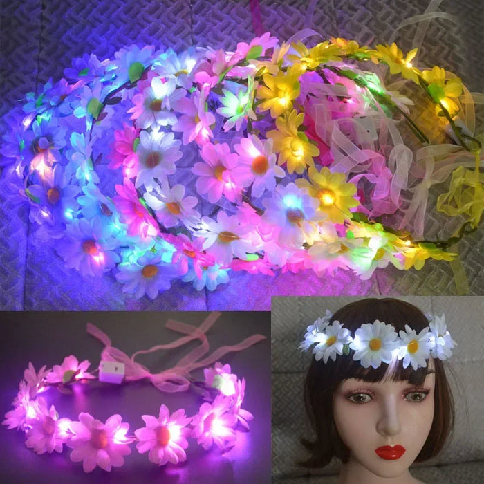 10pcs Adult Kids LED Glow Party Sequin Cat Bunny Crown Flower Headband Halo Light Up Wreath Hairband Birthday Gift Wedding