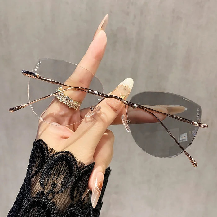 Ultralight Women's Frameless Glasses Frame Color Change Myopia Glasses Fashion Cat Glasses Frame Glasses