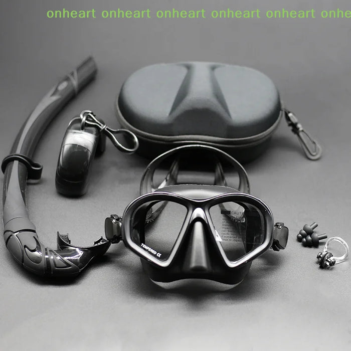 [C]Foldable Snorkel J-type Diving Mask With Camera Mount Tempered Glass Freediving Mask Snorkeling Set